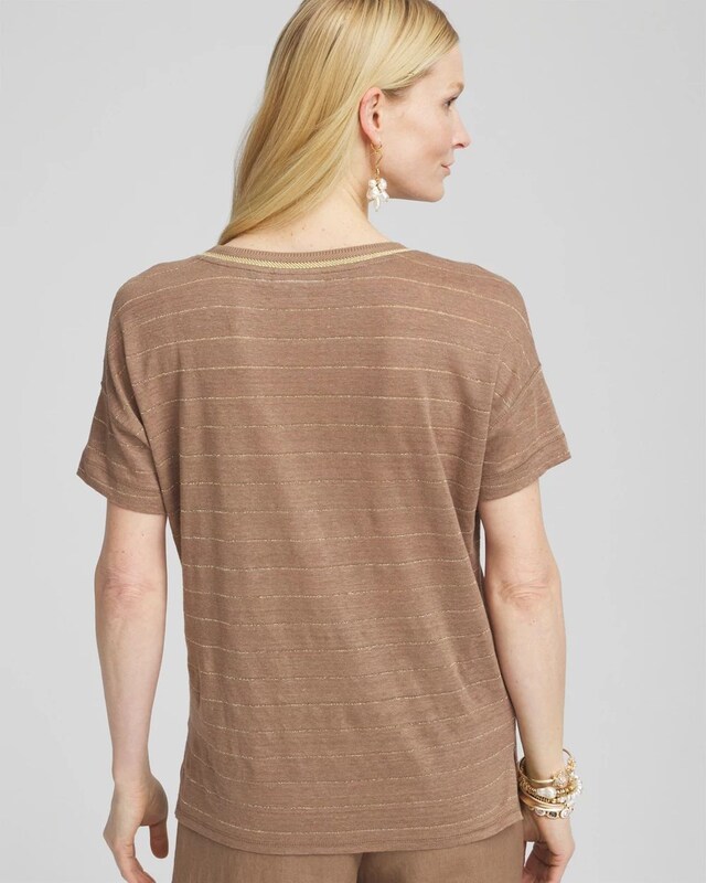 Striped Sweater Trim Linen Tee - image 3